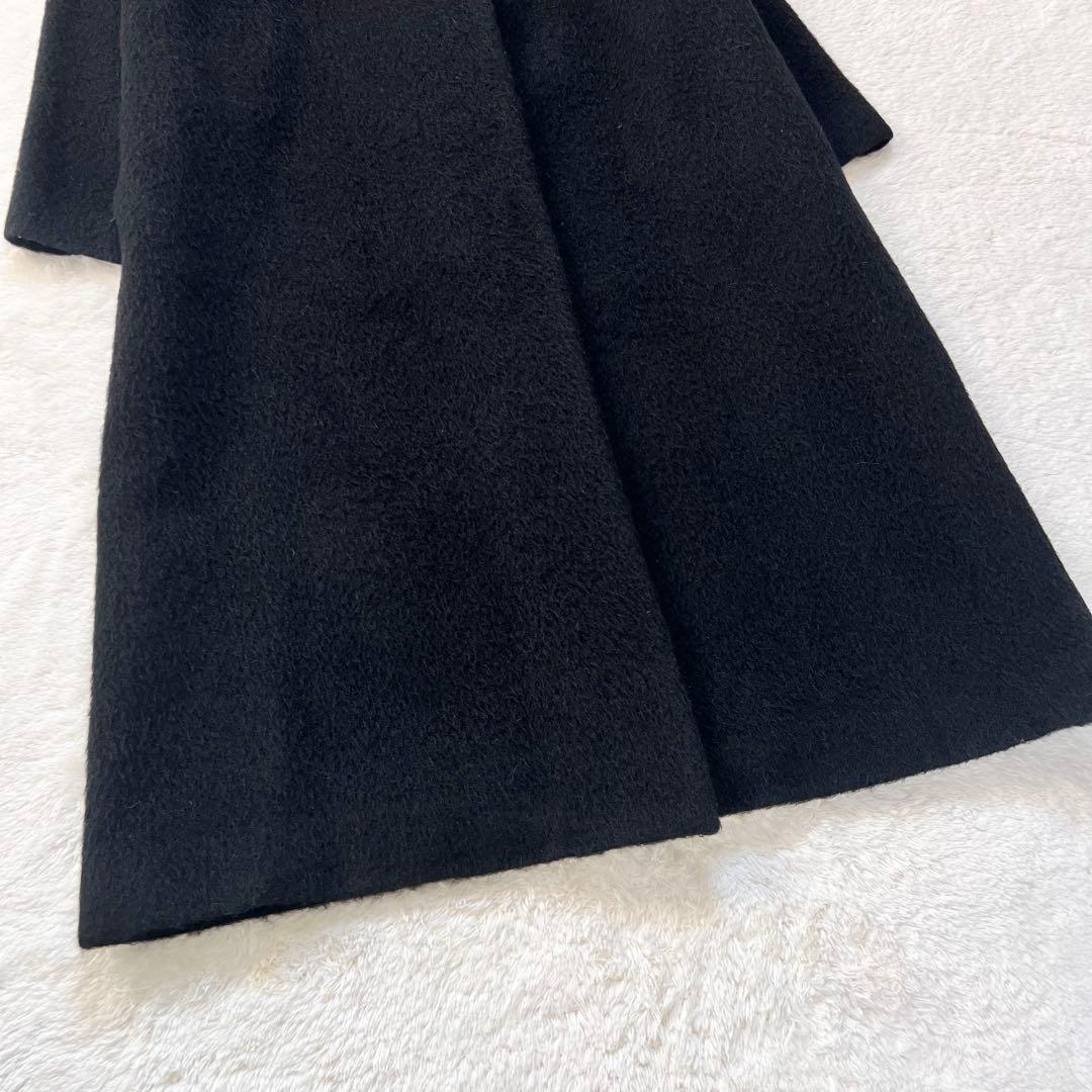 【plage プラージュ】美品 シャギー ノーカラーコート アルパカ ロング 黒