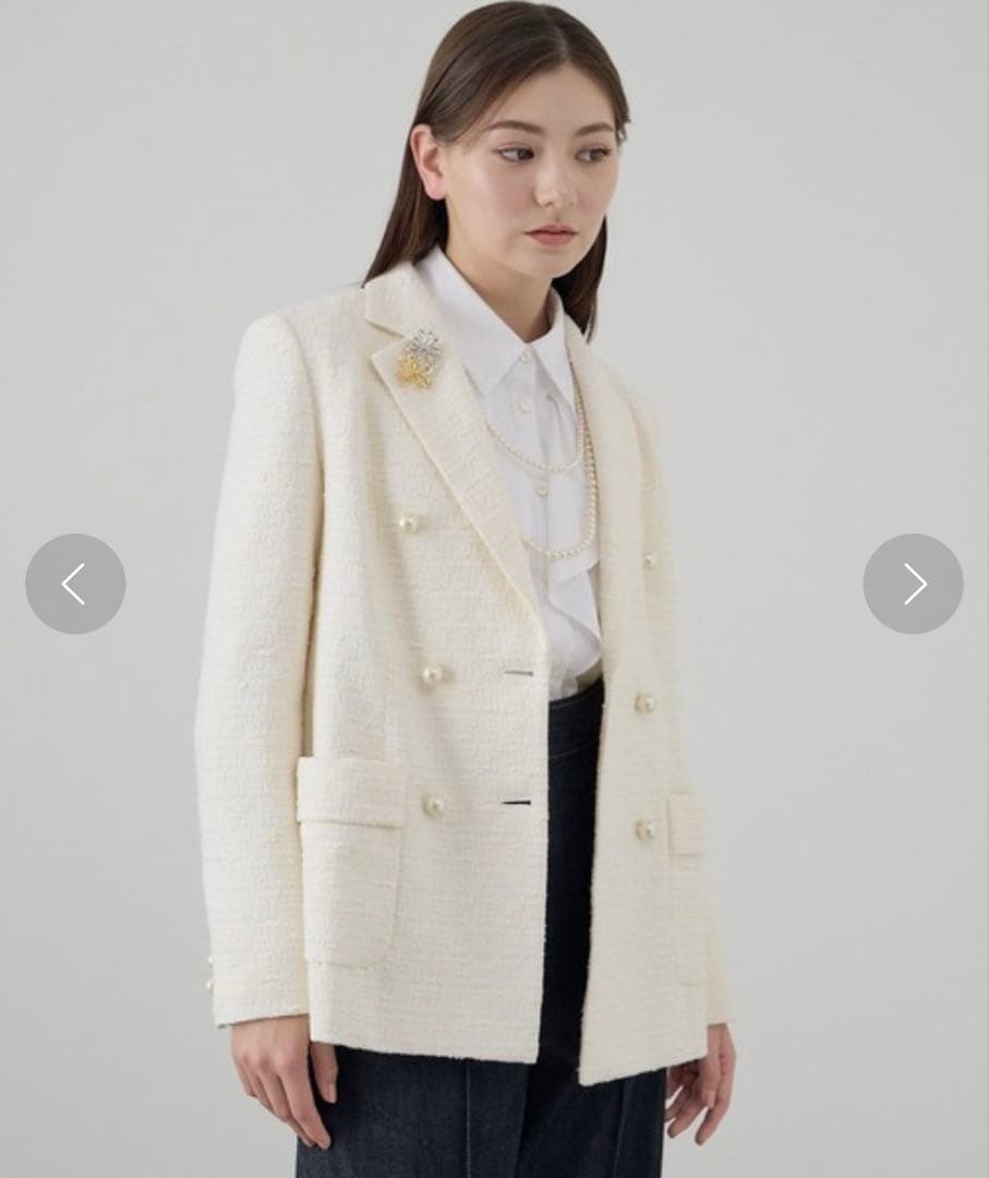 １回着用美品ANAYI6.9万円スラブツイードダブルボタンジャケット36ホワイト
