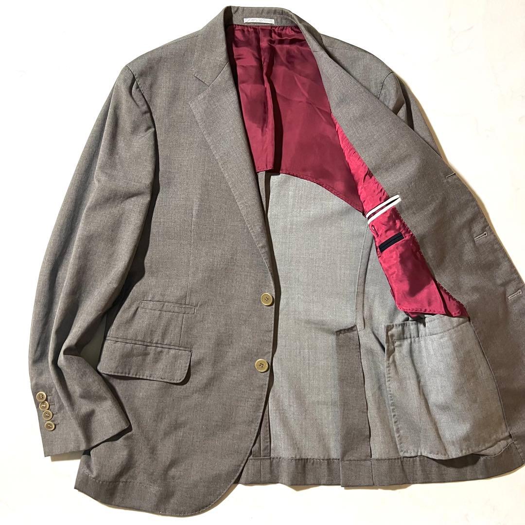 美品 ブルネロクチネリ テーラードジャケット グレージュ 50 XL ウール