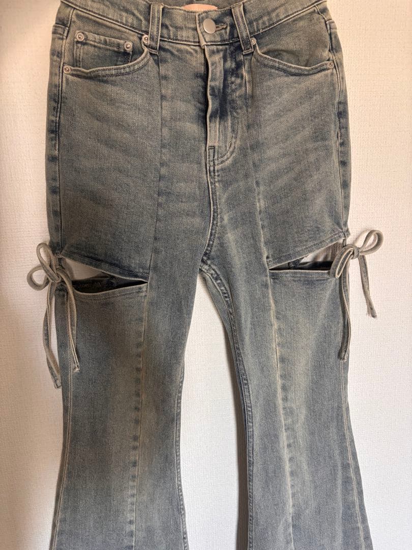 ル*ル様 カットアウトリボンデニムパンツ　リゼクシー　xs