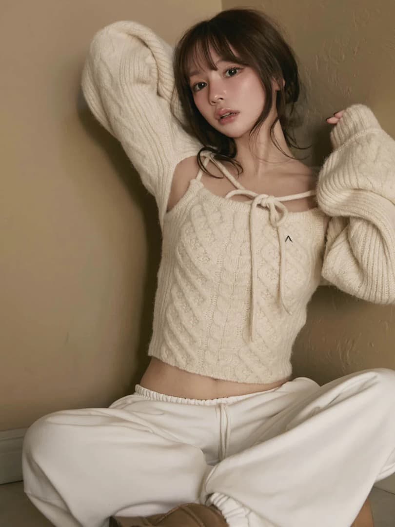 トップス andmary Heart cable knit set IVO