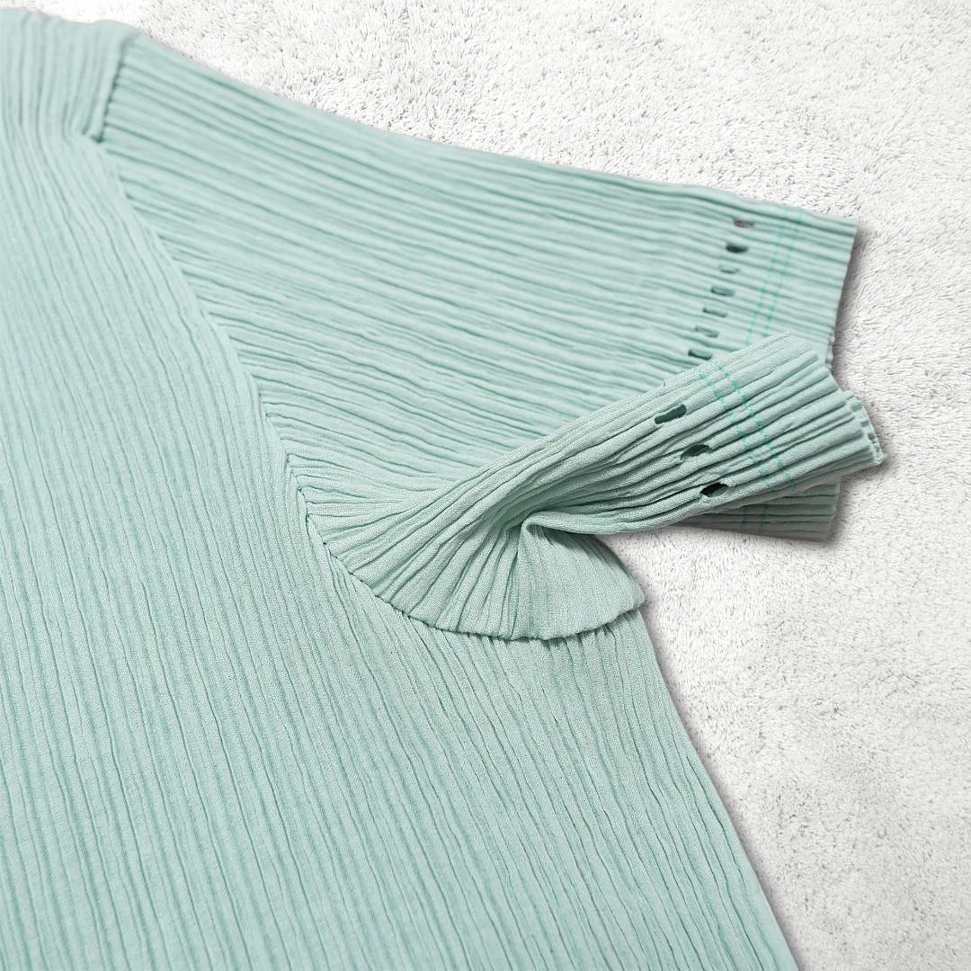 美品【イッセイミヤケ】プリーツ 半袖カットソー M ミントグリーン ISSEY
