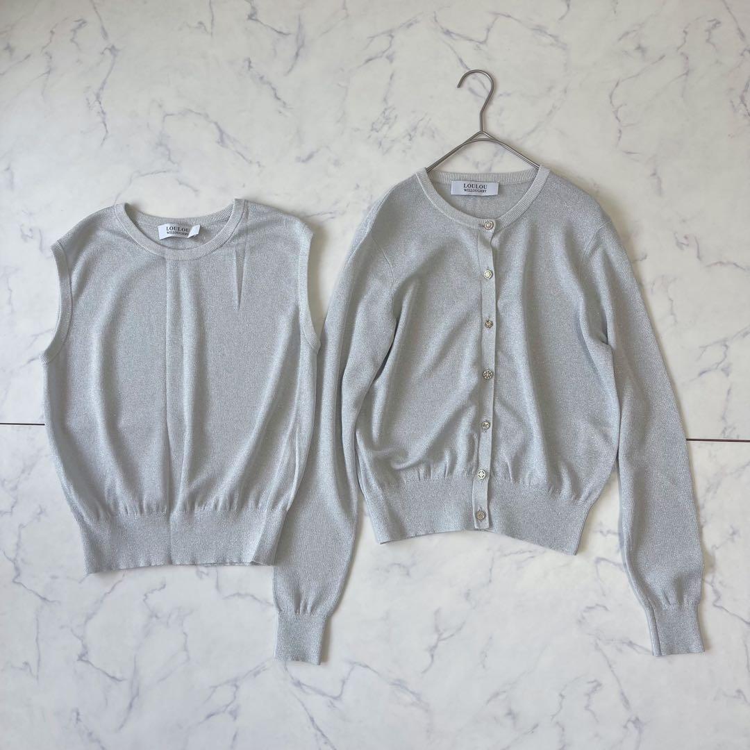 【美品】LOULOU WILLOUGHBY シルバーラメ アンサンブル ビジュー