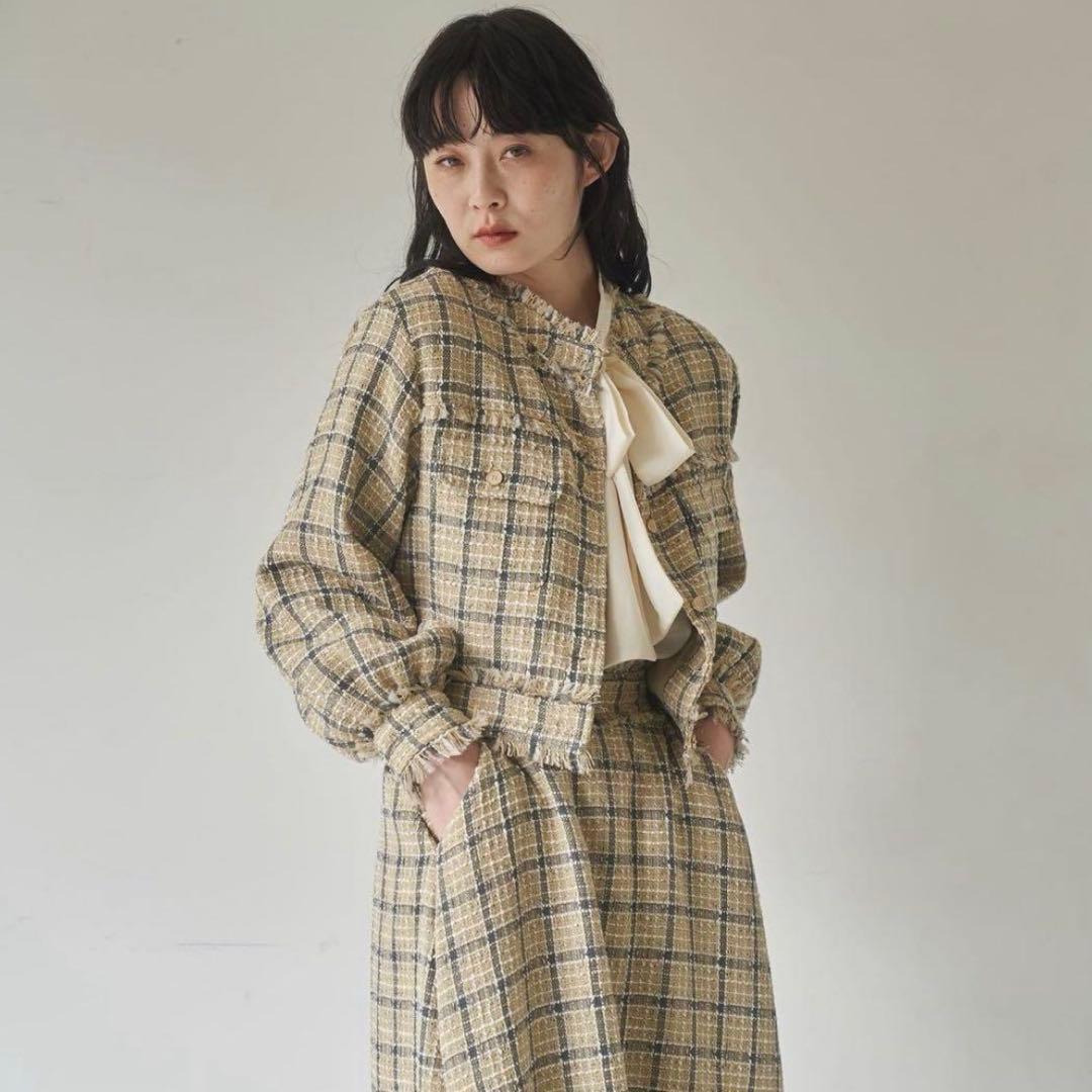 ジャケット・アウター idem tweed lady jacket/tweed flare skirt
