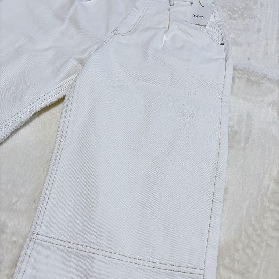 【新品】YENN イエン　デニム　ハイライズ タック ワイド パンツ 白　38