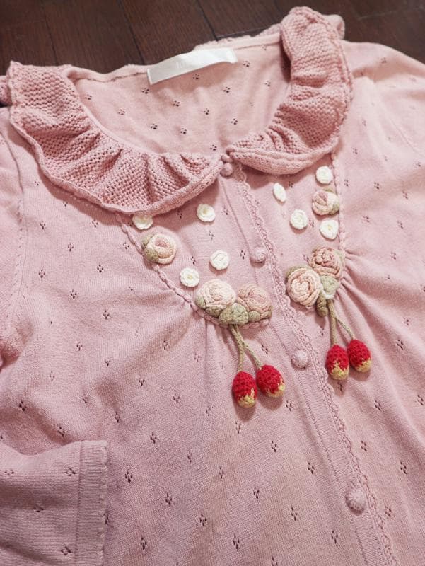 春物！ピンクハウス♡チェリーローズ♡綿ニットロングカーディガン