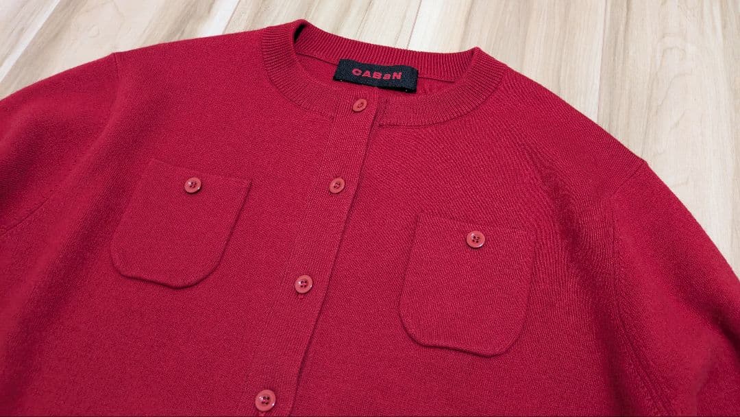 【美品】CABaN コットンカシミヤ クルーネックカーディガン 赤