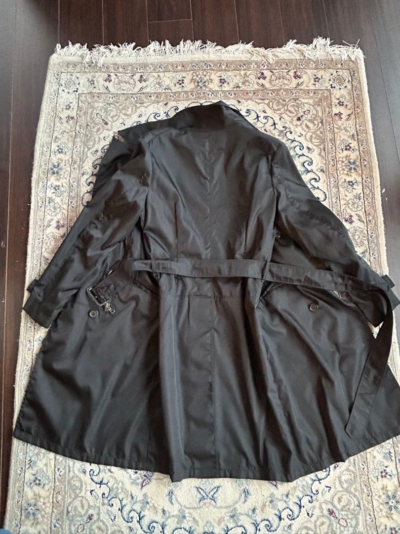 プラダPRADA ブラック ダブルブレスト トレンチコート ナイロン 春秋冬