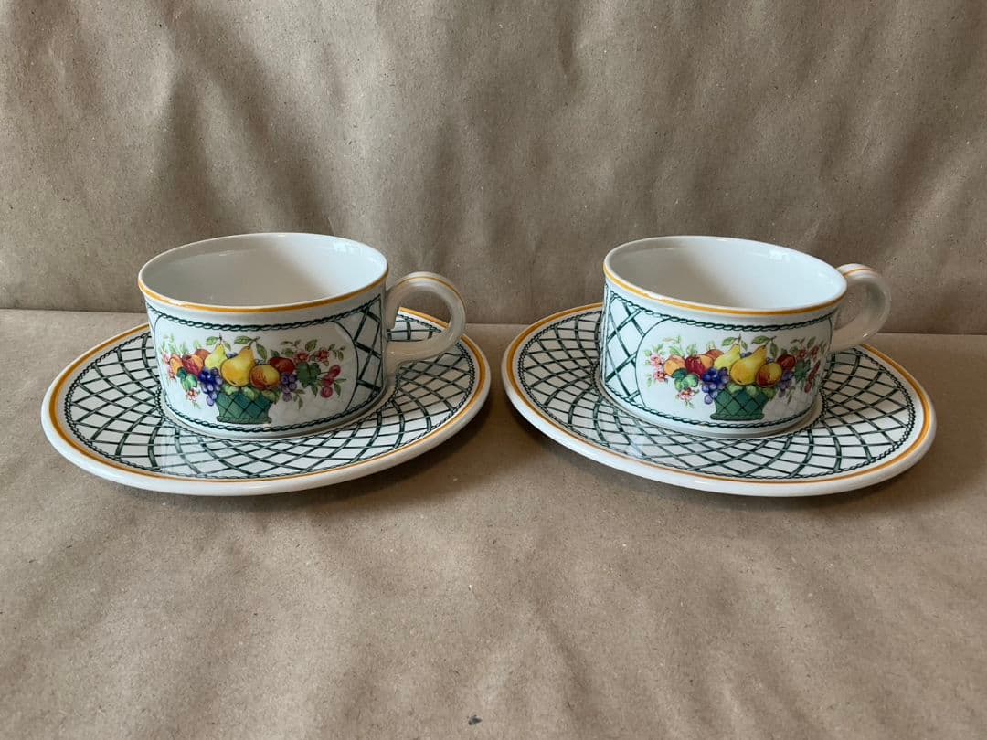旧刻印　Villeroy & Boch バスケット　プレート　カップ　ソーサー