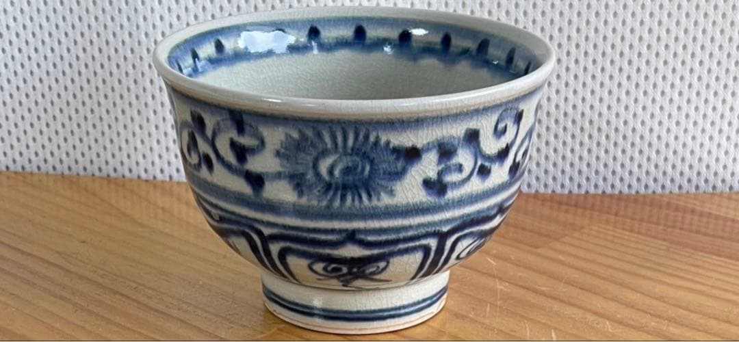 【加藤蓮瓶(作者)】安南染付・陶磁器・抹茶碗仕服付、茶道具エクセレント級箱無し。