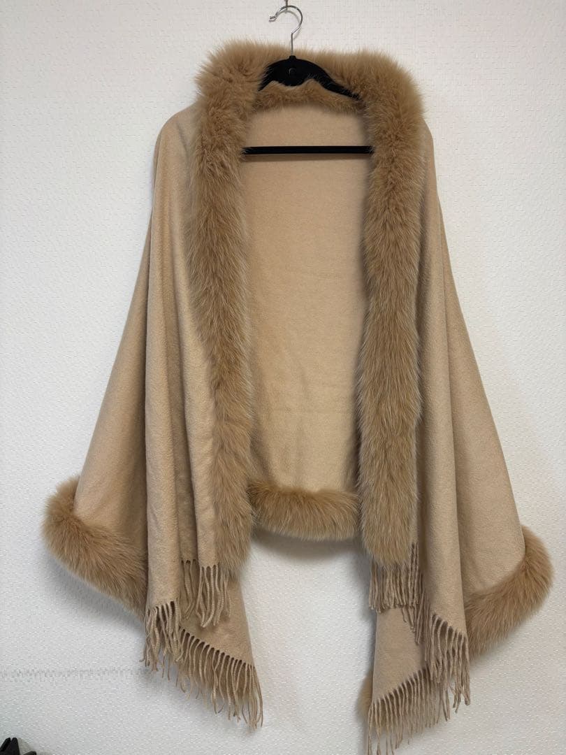 【美品】ポンチョ ストール カシミヤ フォックスファー ベージュ クレージュ