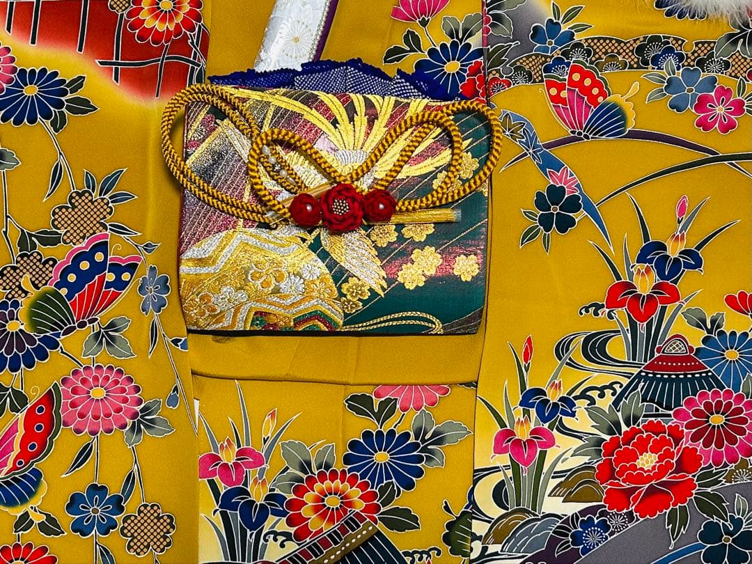 新品　最高級本振袖　京紅型巨匠宮崎良次先生作品 振袖用高級唐織袋帯　フルセット