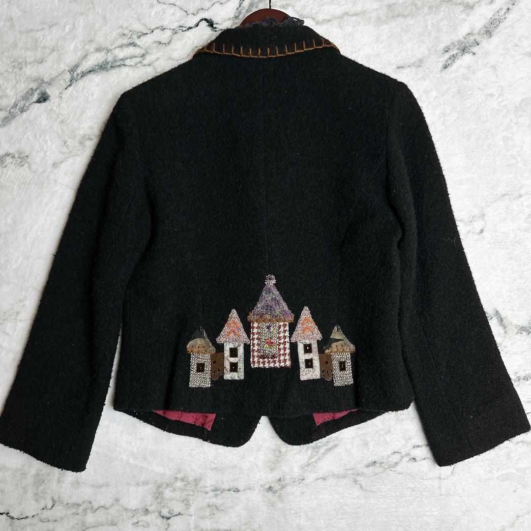ノンノンドール 刺繍ビーズ ショートジャケット 2way襟レース 38 ブラック