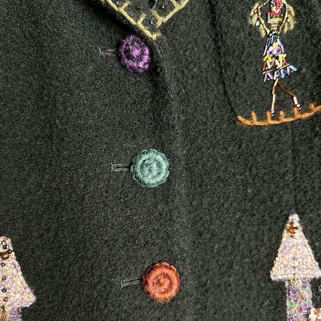ノンノンドール 刺繍ビーズ ショートジャケット 2way襟レース 38 ブラック