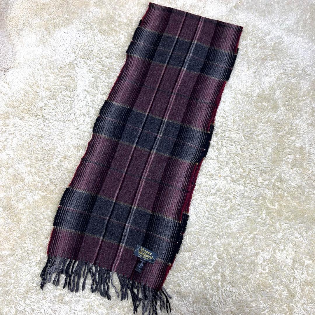 希少 Vivienne Westwood チェック柄 マフラー　ウール オーブ