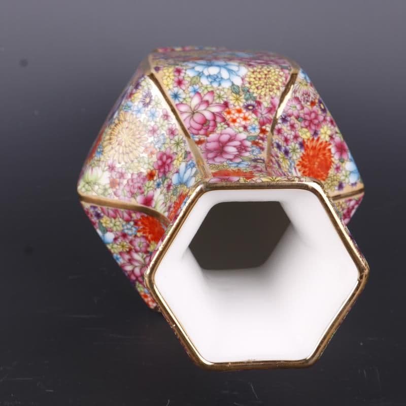 清乾隆蒔金琺瑯彩万花柄六方花瓶 陶磁器 装飾品 現代工芸品美術品 置物