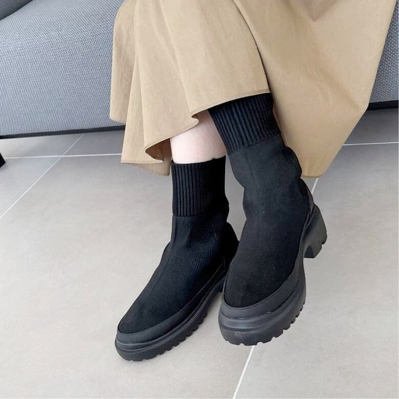 未使用 ルタロン プラットフォーム ニット ショートブーツ ダイアナ 撥水