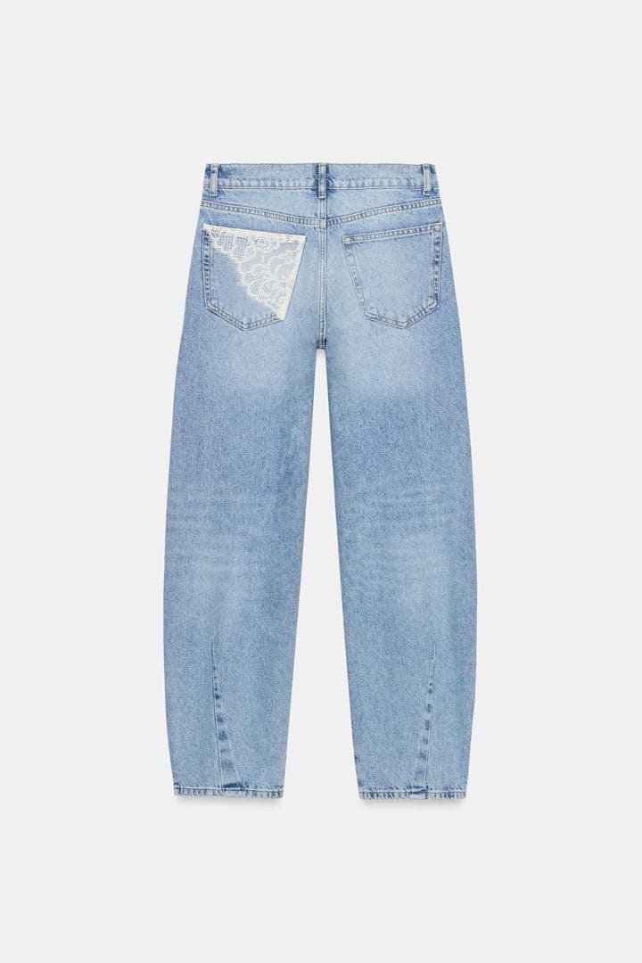 ZARA ダメージ加工バギーレースデニムパンツ　32