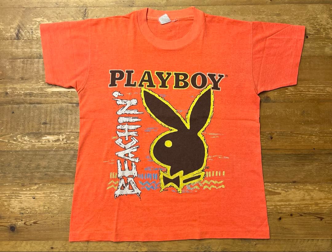 80s PLAY BOY プレイボーイ USA製 カラーフロッキー Tシャツ