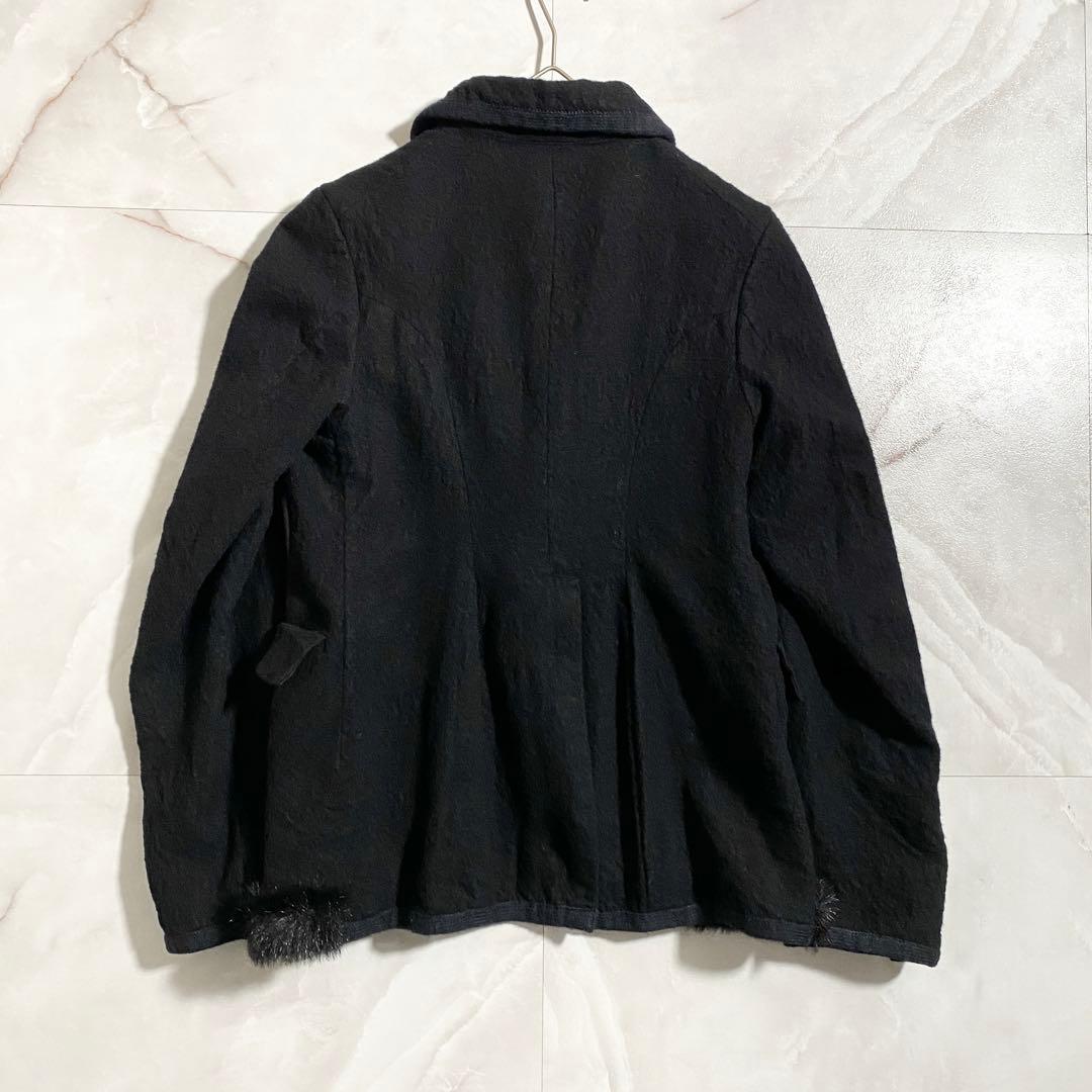 B18137 ブラックコムデギャルソン ファーパッチウール縮絨ジャケット 黒XS