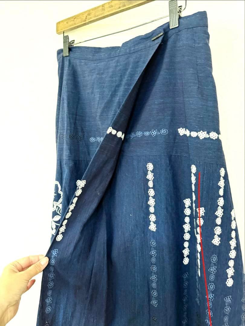 PJC 大西和子　ネイビー　巻きスカート風　刺繍　レース