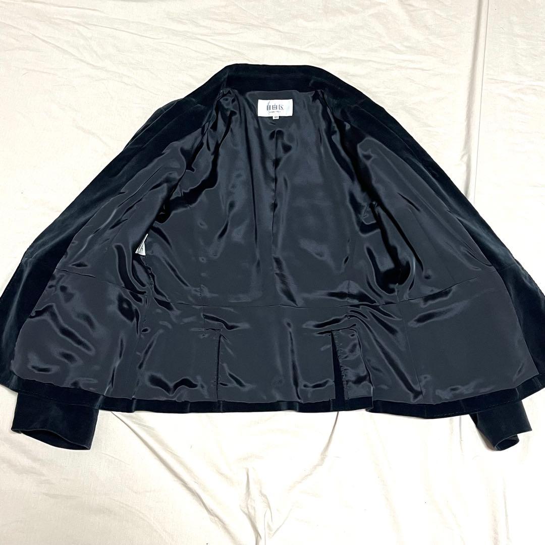 【希少サイズ3XL　美品】自由区　テーラードジャケット ベロア　ロゴボタン　黒