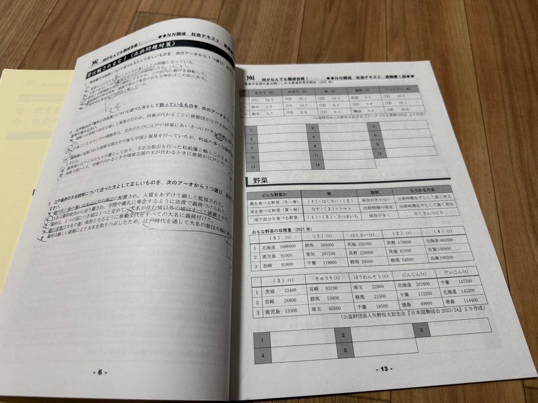 TMINO‼️NN開成日曜講座前期　第1回〜第6回算国社理教材セット