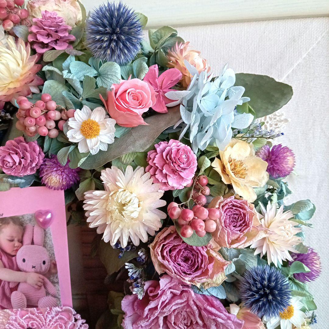ももさく＆秋色紫陽花とピンク系小花＆オレンジイエロー系小花リース2個セット