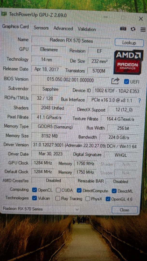 グラフィックボード・グラボ・ビデオカード SAPPHIRE RX570 8GB