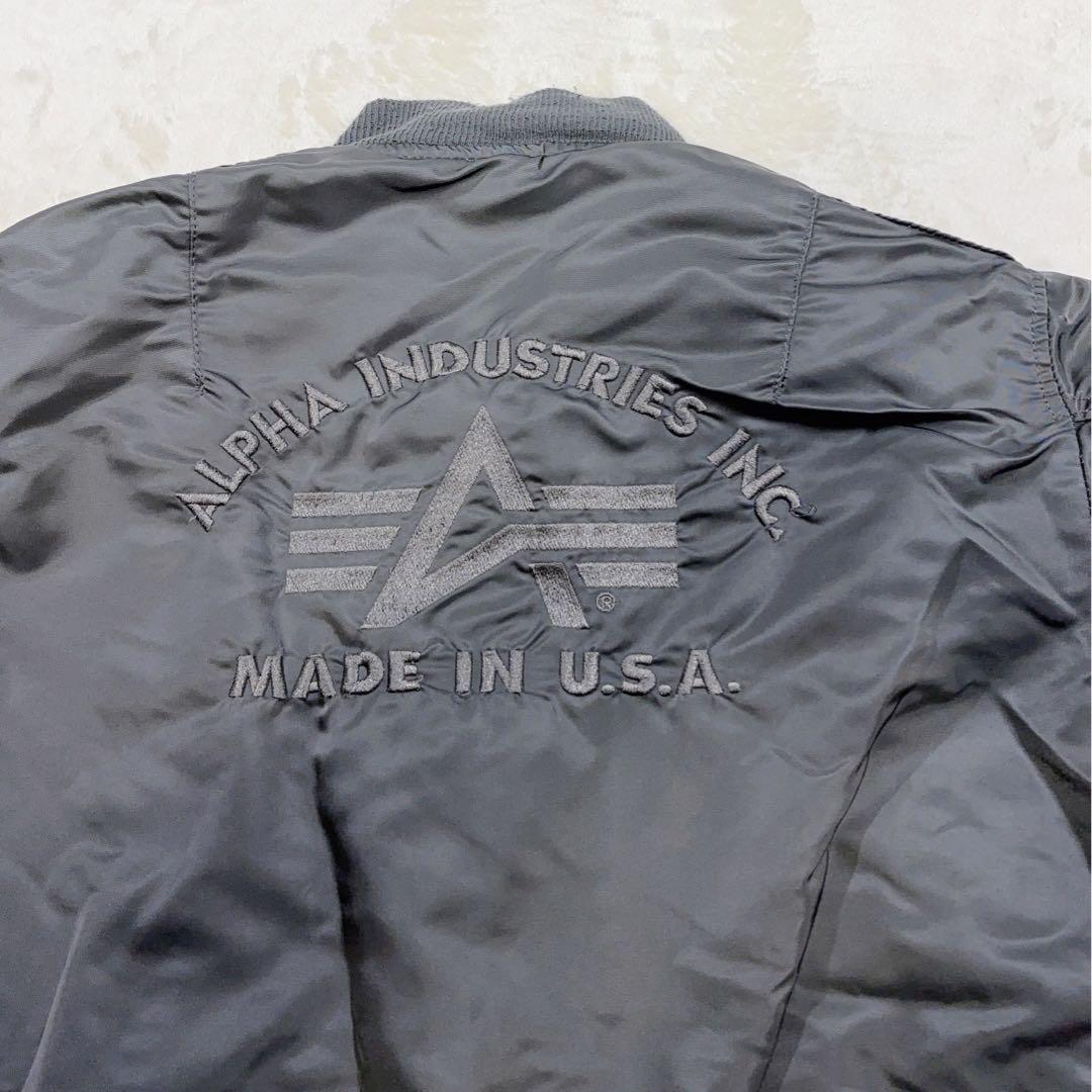 ALPHA USA製 MA-1 フライトジャケット グレー 刺繍ロゴ M 短丈