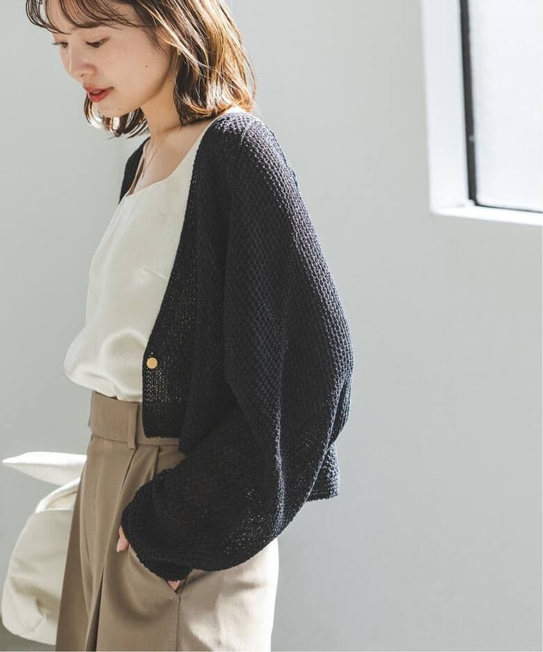 【匿名配送 美品】 noble ペーパーヤーンカノコショートVネックカーディガン