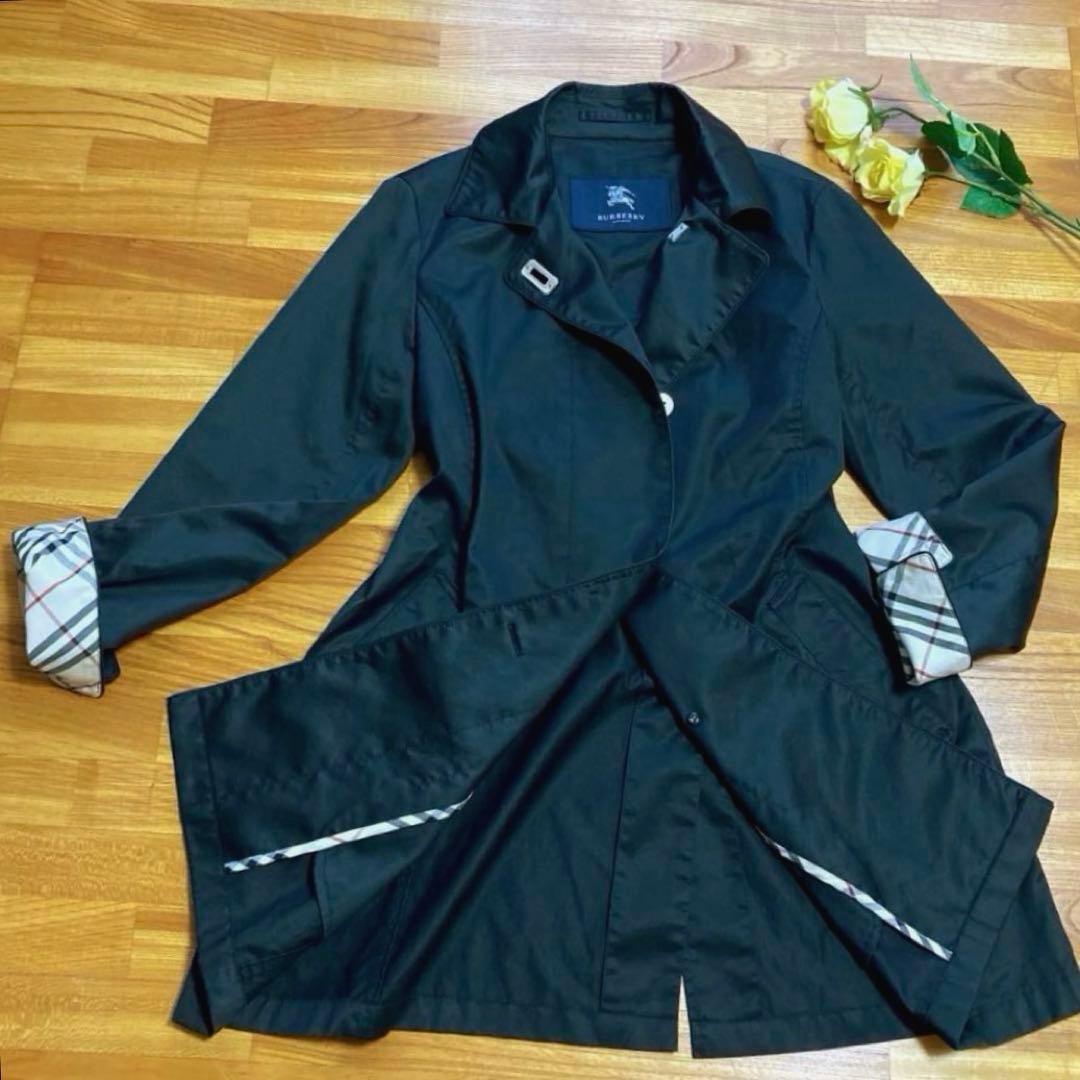 BURBERRY:美品✨スプリングコート ノバチェック ステンカラー 比翼　黒