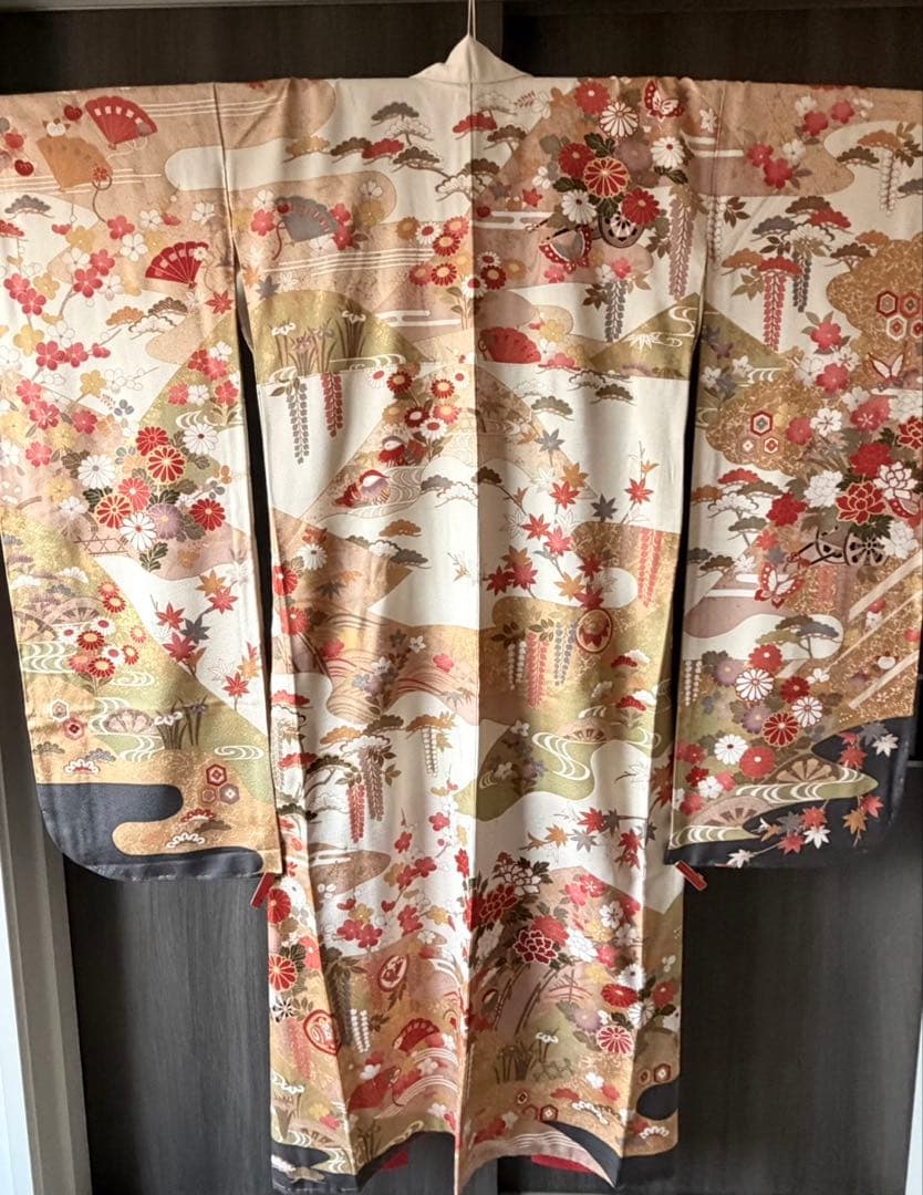 【極美品】正絹 振袖6点セット 金色の箔 白地 古典柄 フルセット可 No6/6