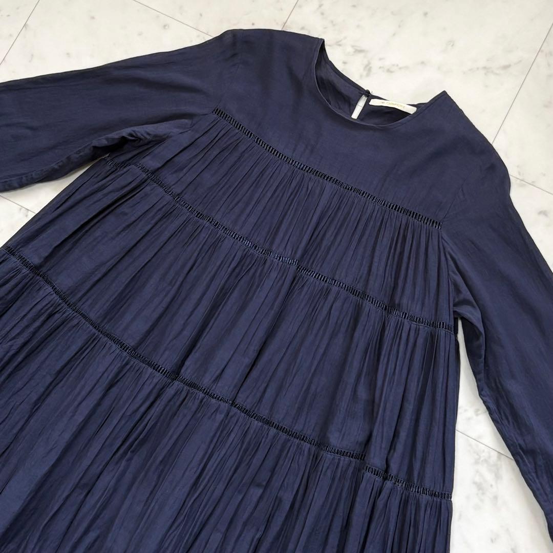 美品♪ヌキテパ　ティアードワンピース　Aライン　フレア　ネイビー　洗える