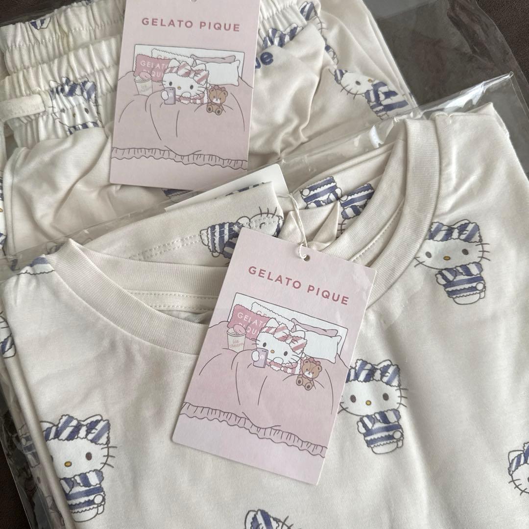 ジェラートピケ　サンリオ　キティ　総柄ロングTシャツ&パンツ　OWHT