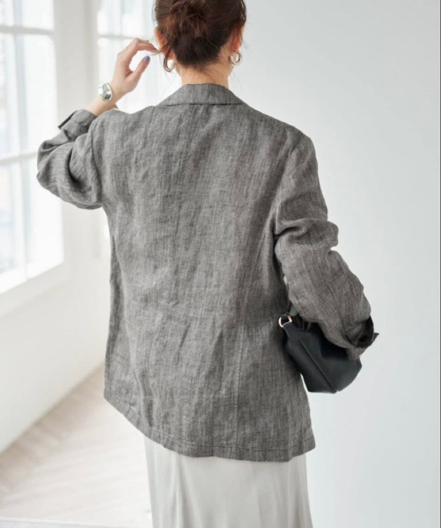 極美品☆Spick and Span リネンエアリージャケット38 ヘリンボーン