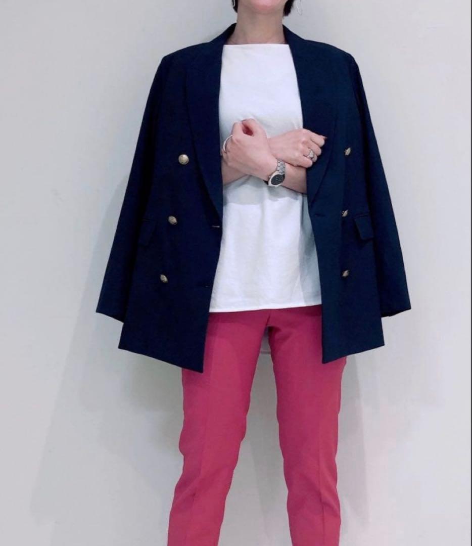 新品 PLST プラステ リネンブレンド ダブルブレストジャケット ネイビー 紺