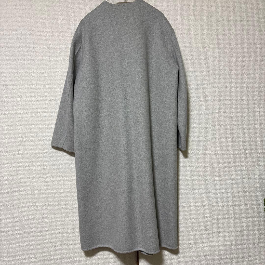 Theory カシミア入りノーカラーコート グレー