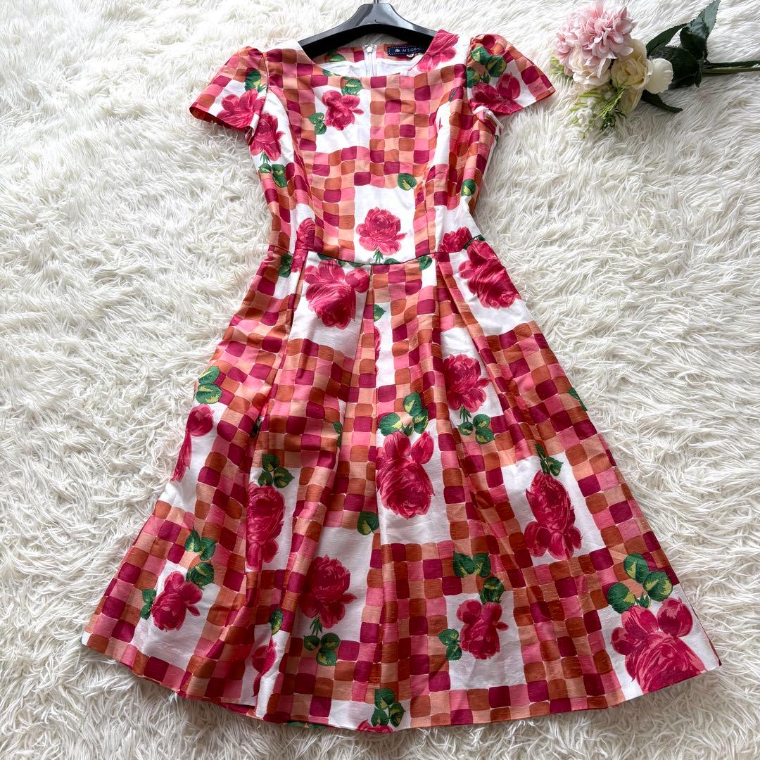 【美品】薔薇　エムズグレイシー　タックワンピース　フレア　パフスリーブ　38