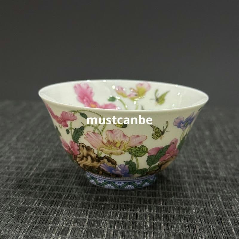 中国茶器 景徳鎮 琺瑯パステル花絵湯飲み 飲食茶器 新商品未使用