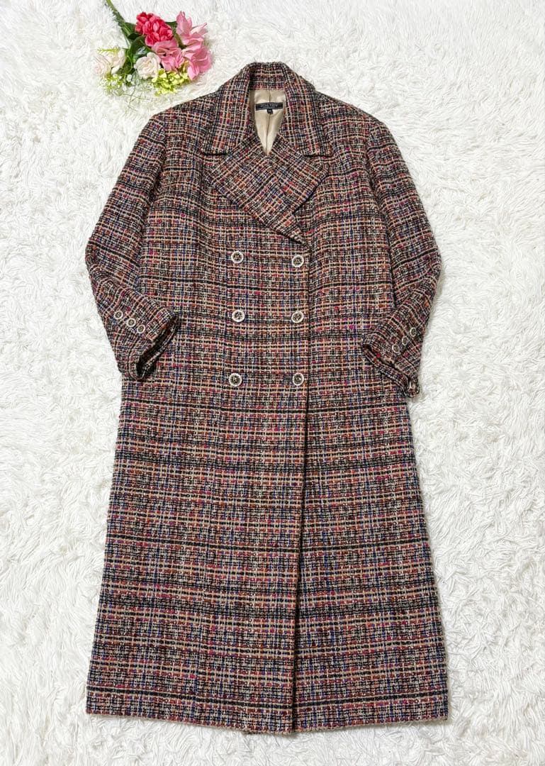 【美品】 DUALVIEW カラフルツイード　ロングコート　ビジューボタン　40