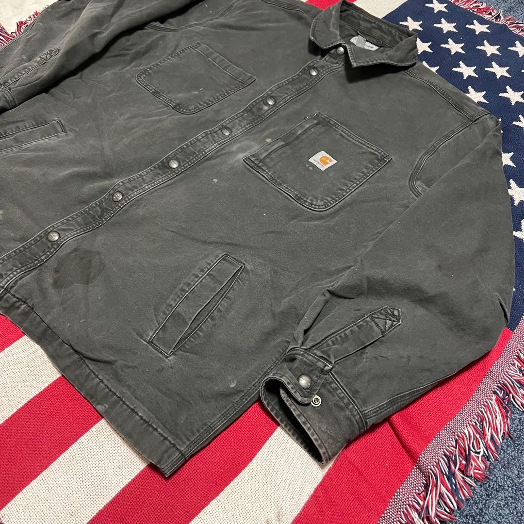 carhartt カーハートダック地 長袖ワークシャツ ブランケット付き 炭黒