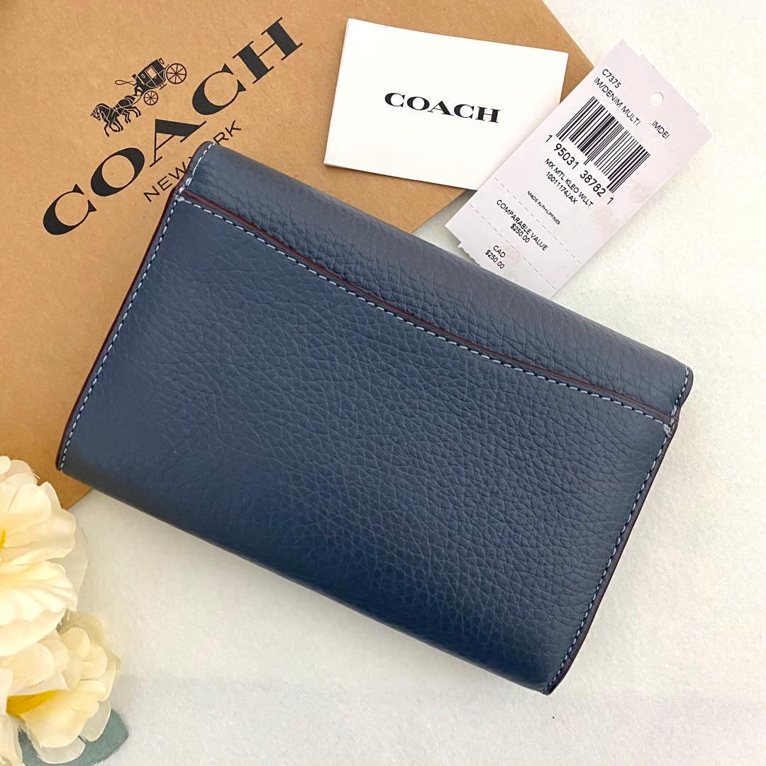新品　正規品☆COACH コーチ　折り財布　ネイビー　二つ折り財布 長財布