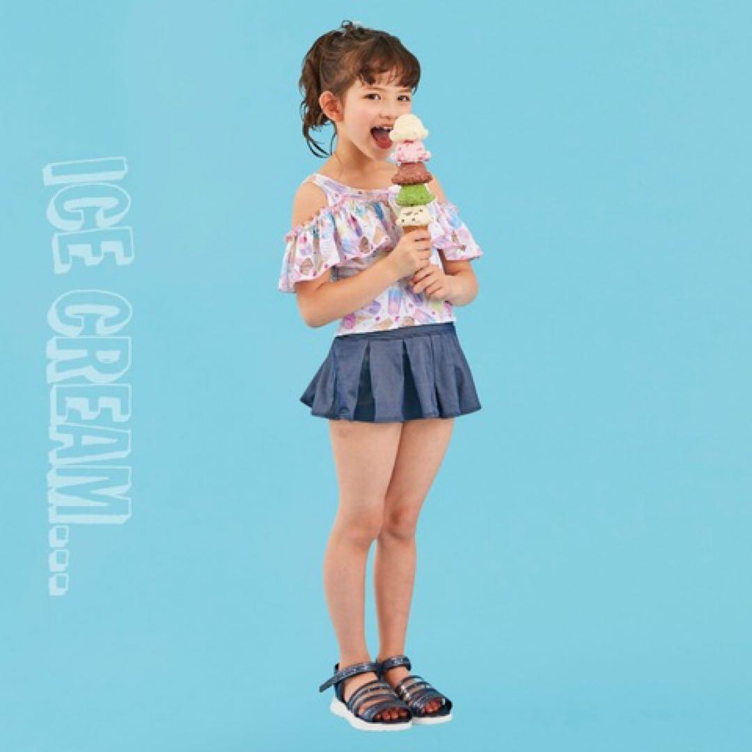 メゾピアノ オフショル uvカット 水着 セパレート 白 ピンク 110 新品