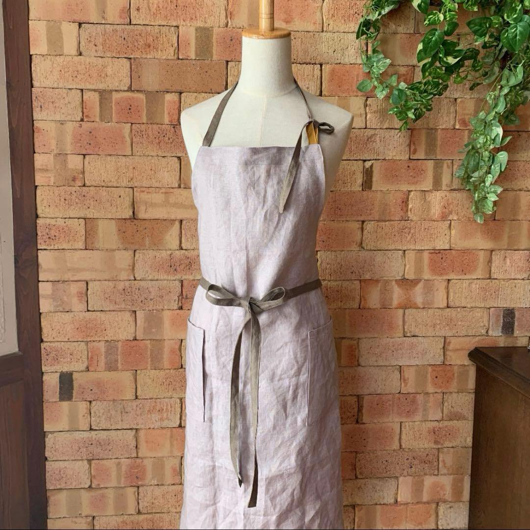 【ペア】リネンのリネンのエプロン　ハンドメイド