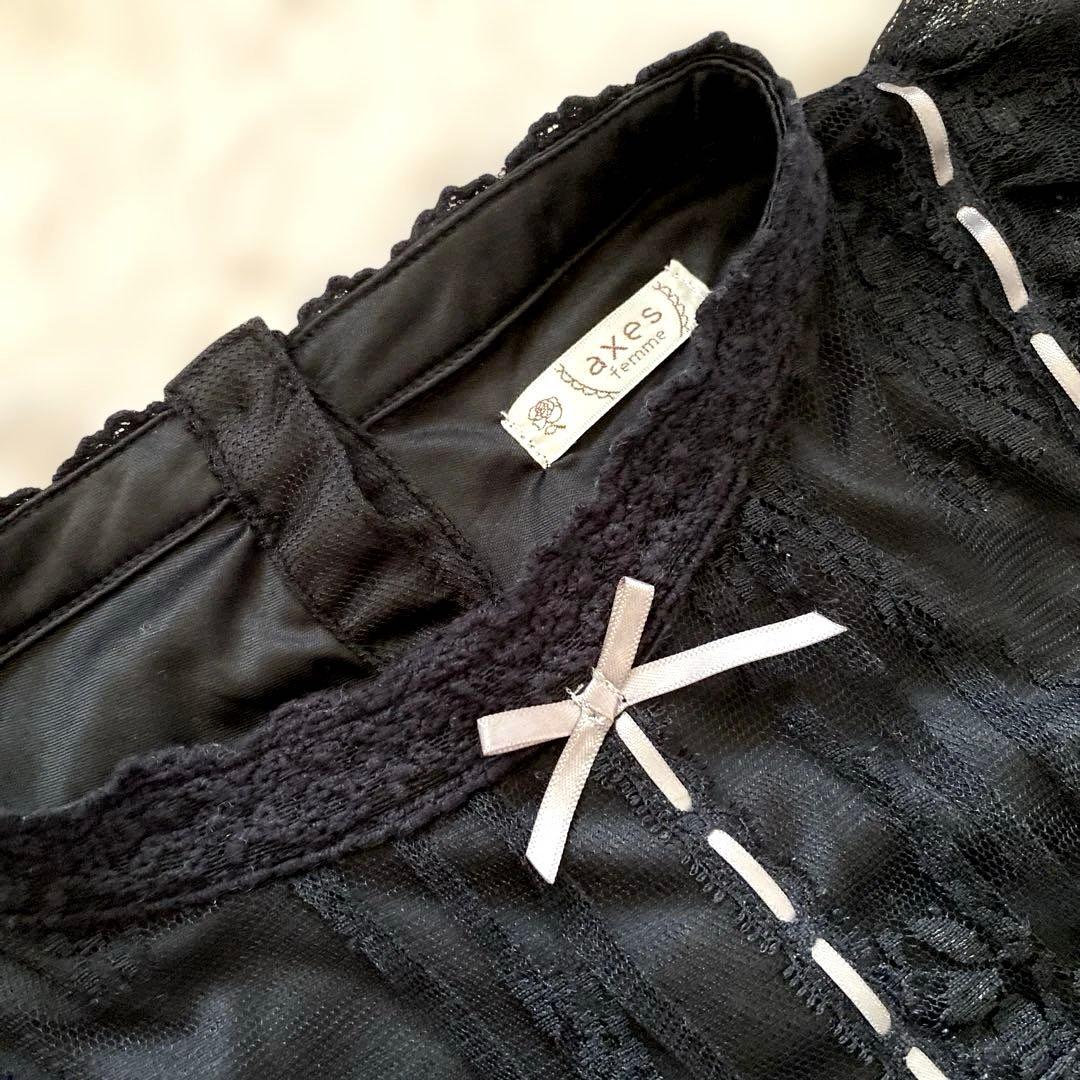 axes femme ジャンドレフラワーワンピ・はしごリボンレースプルオーバー