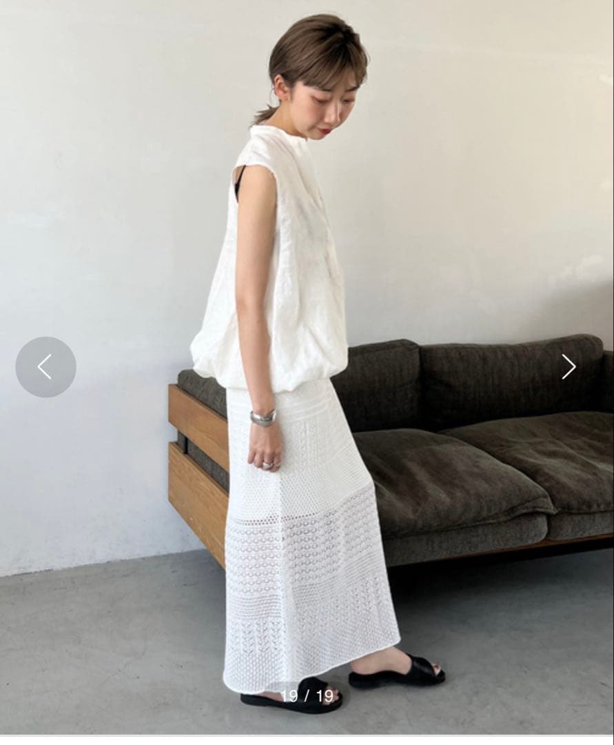 【Plage】COTTON HEMP KINIT LACE スカート 36