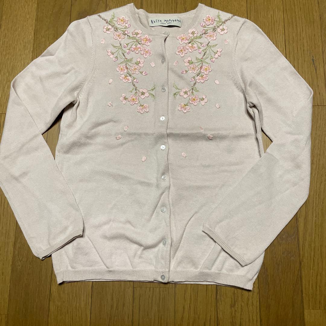ケイタマルヤマ 桜刺繍カーディガン 淡いピンク
