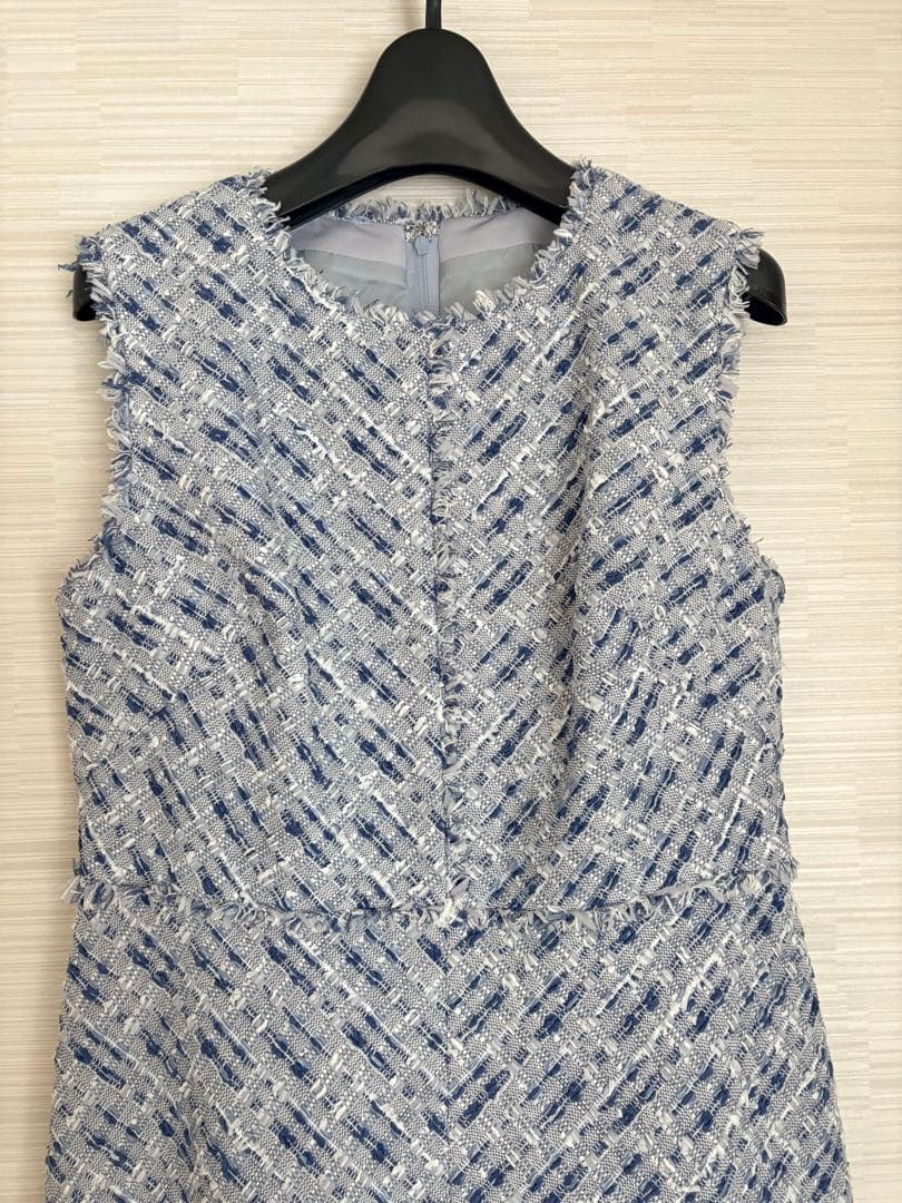 試着のみ美品25年アナイ現行品7.1万円ミックスツイードフレアワンピースSブルー