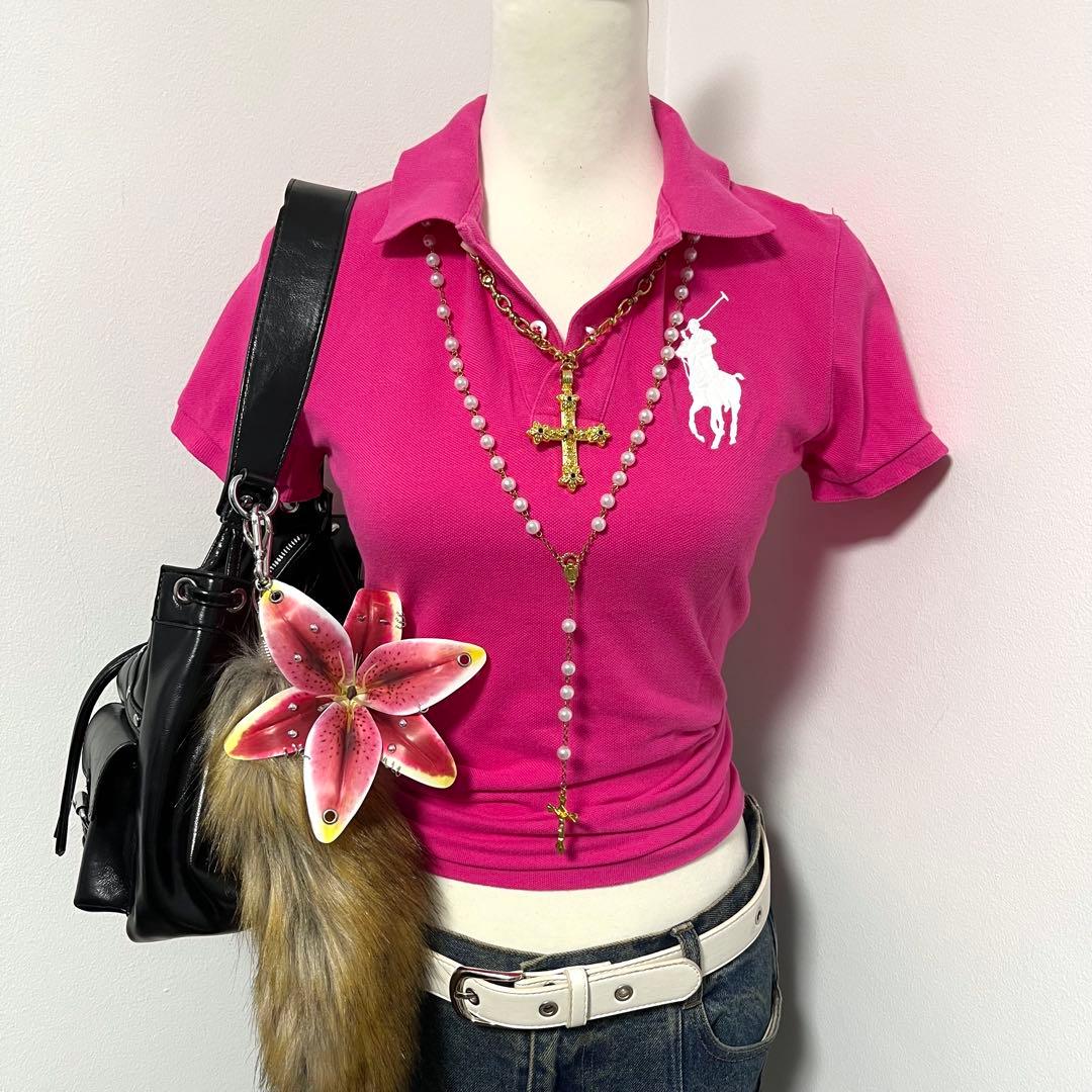 polo ラルフローレン ポロシャツ ビックポニー　 y2k グランジ ピンク